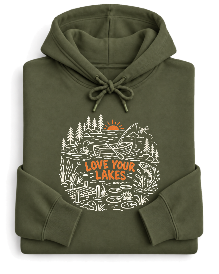 Love Your Lakes Hoodie - Military Green