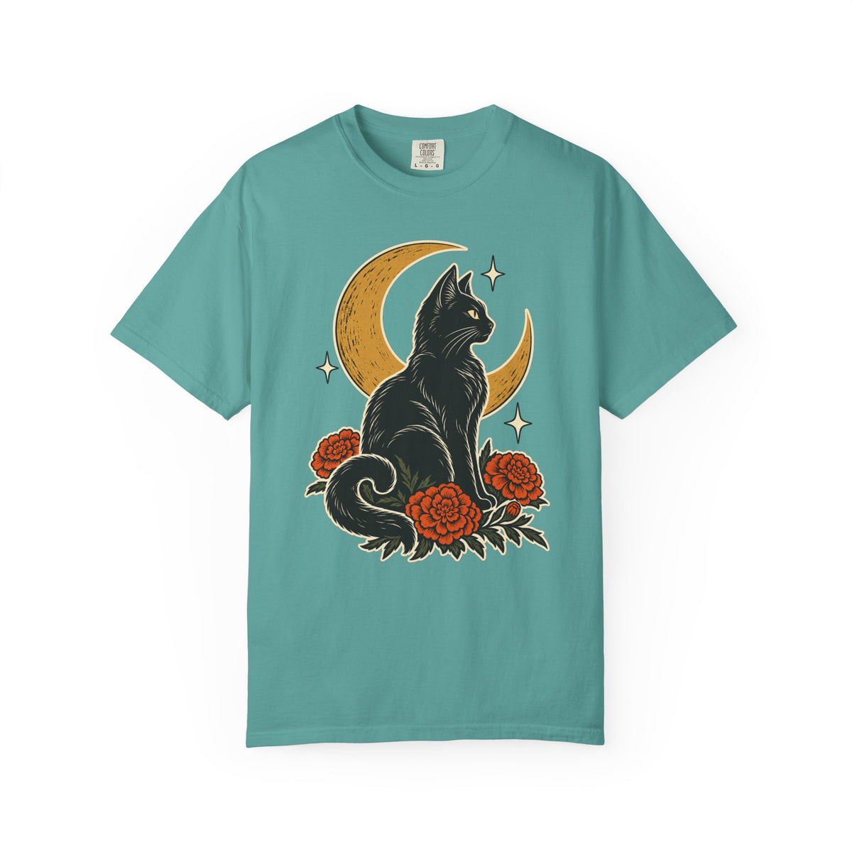 Moonlit Black Cat T-Shirt – Seafoam