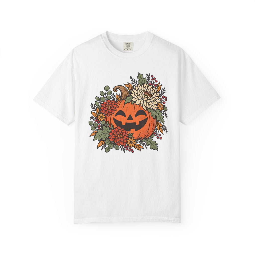 Pumpkin Jack-O'-Lantern Floral T-Shirt – White