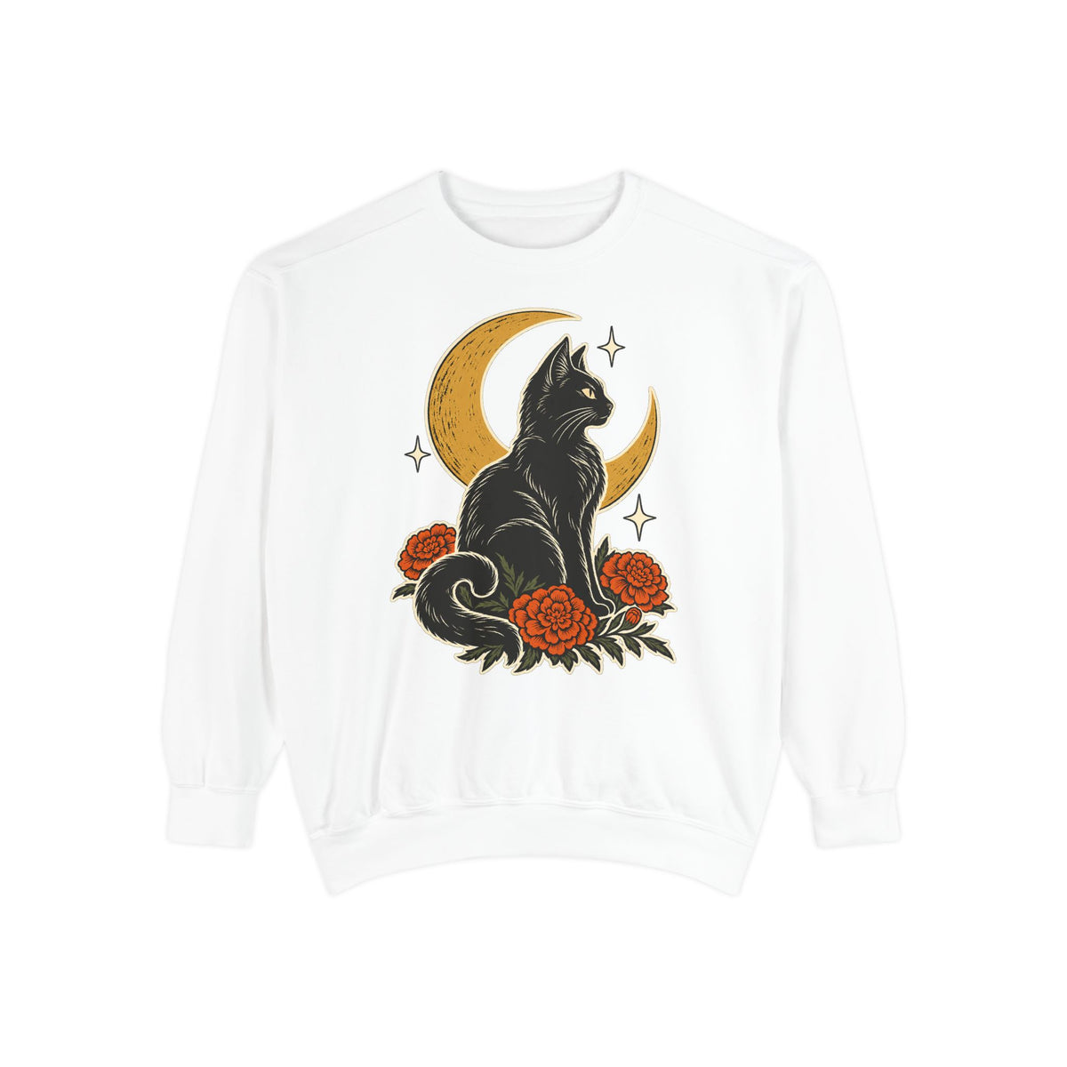 Moonlit Black Cat Sweatshirt – White