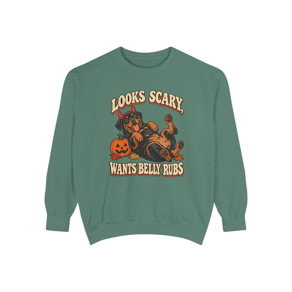 Looks Scary, Wants Belly Rubs Sweatshirt – Light Green