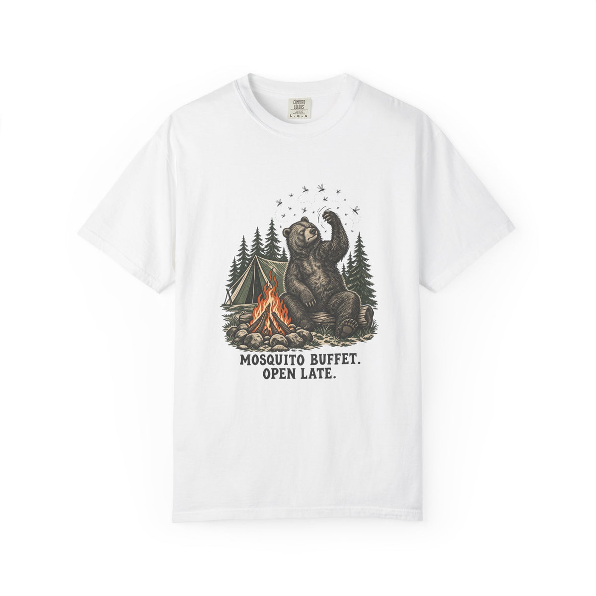 Mosquito Buffet. Open Late. T-Shirt – White