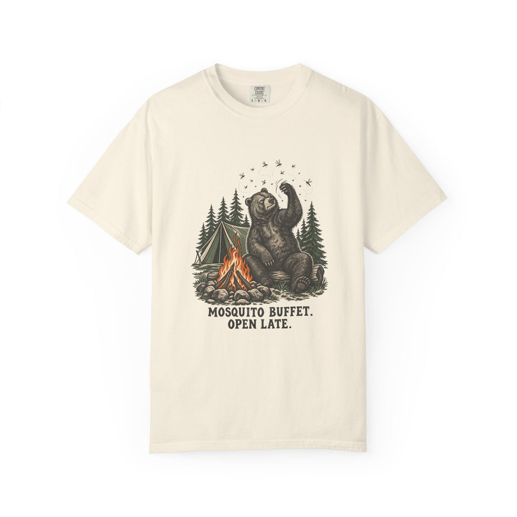 Mosquito Buffet. Open Late. T-Shirt – Ivory