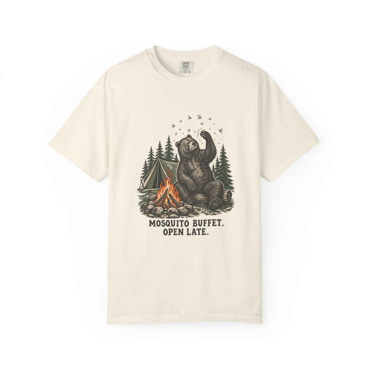 Mosquito Buffet. Open Late. T-Shirt – Ivory