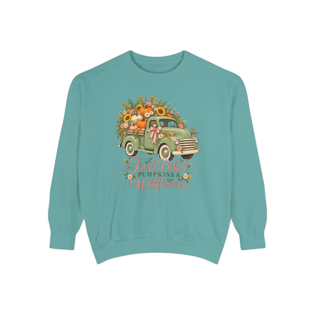 Fresh Picked Pumpkins & Wildflowers Sweatshirt – Seafoam