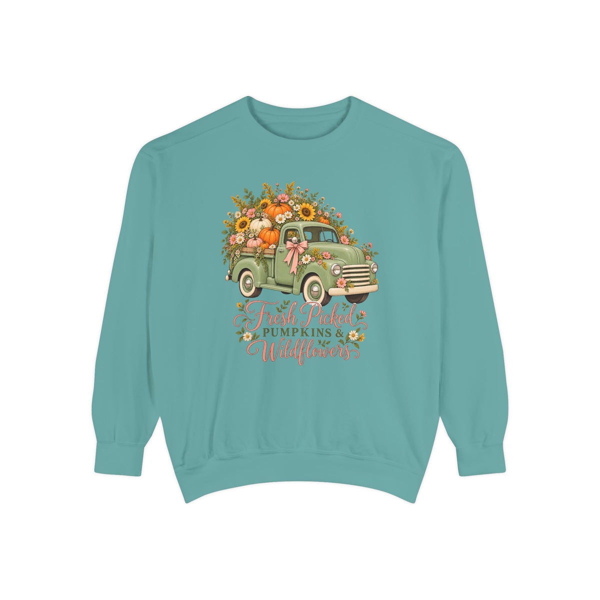 Fresh Picked Pumpkins & Wildflowers Sweatshirt – Seafoam