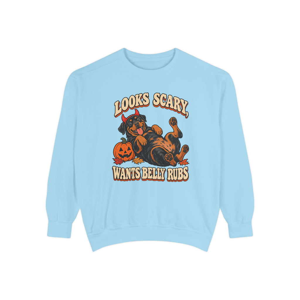 Looks Scary, Wants Belly Rubs Sweatshirt – Chambray