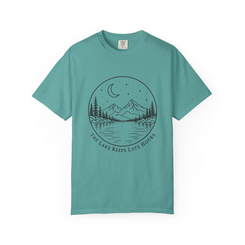 The Lake Keeps Late Hours T-Shirt – Seafoam