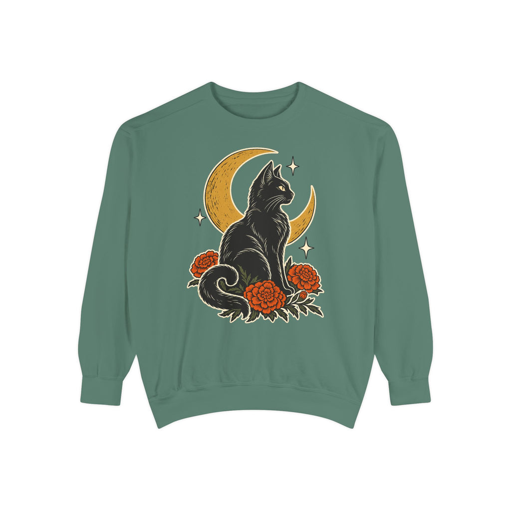 Moonlit Black Cat Sweatshirt – Light Green