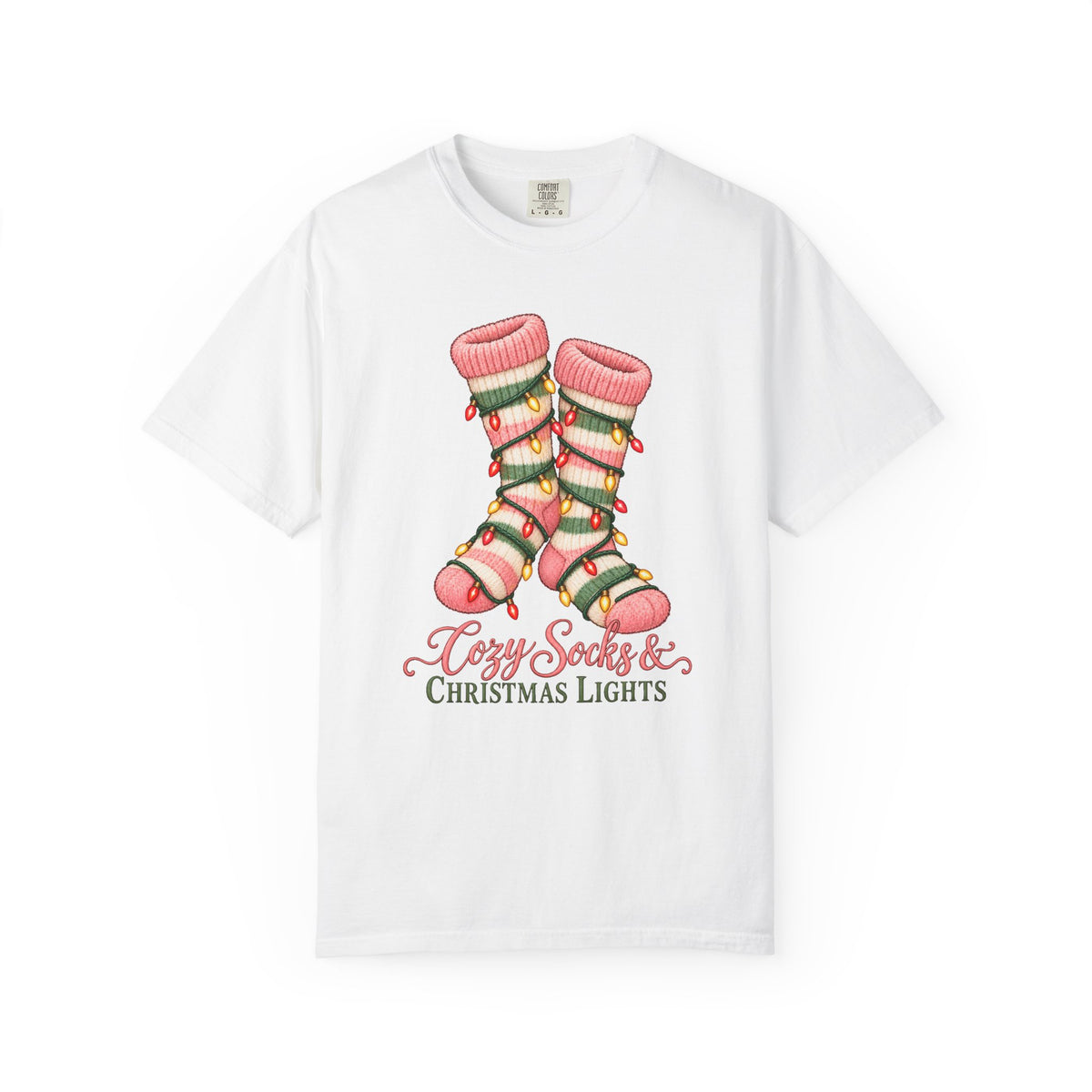 Cozy Socks & Christmas Lights T-Shirt – White
