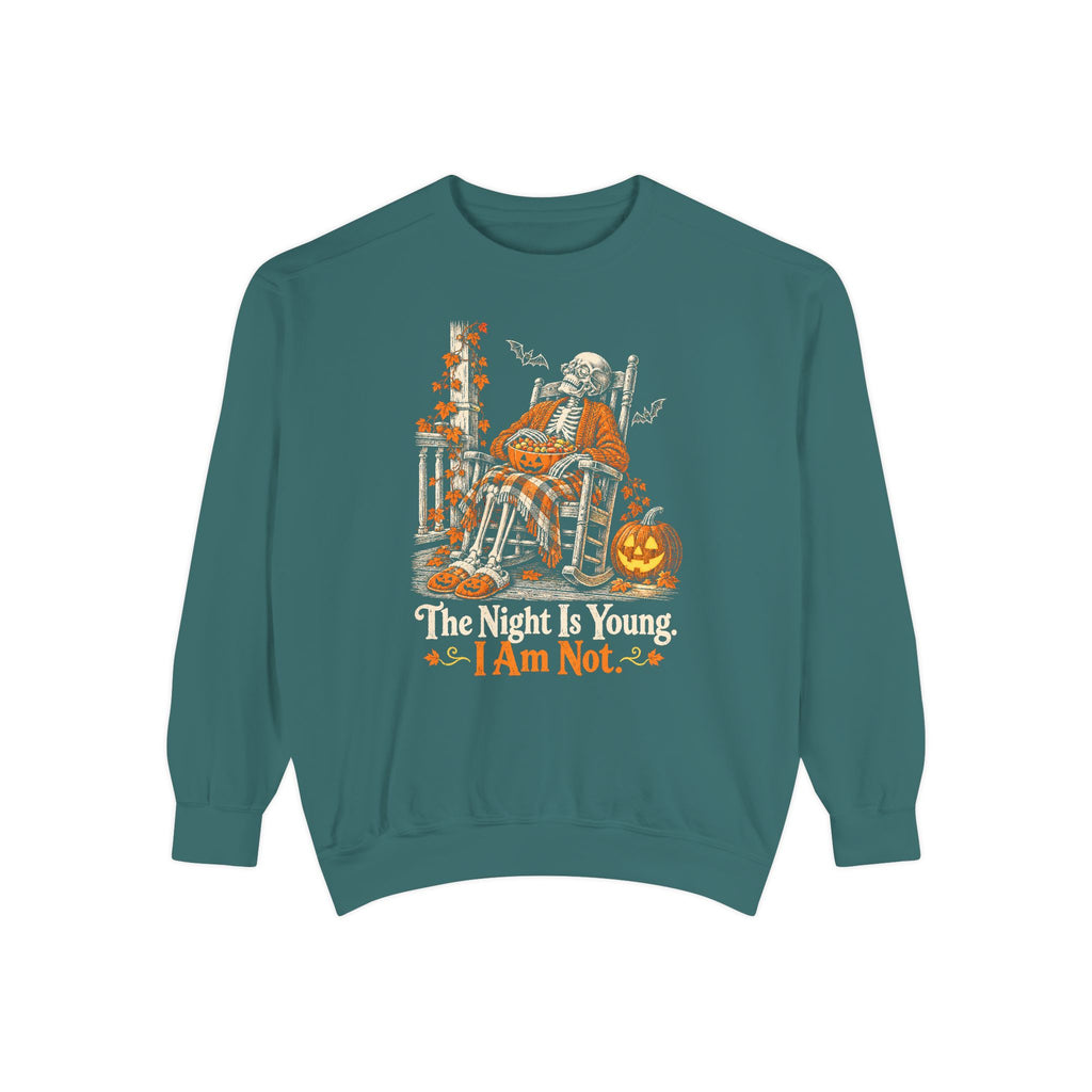 The Night Is Young. I Am Not. Sweatshirt – Blue Spruce