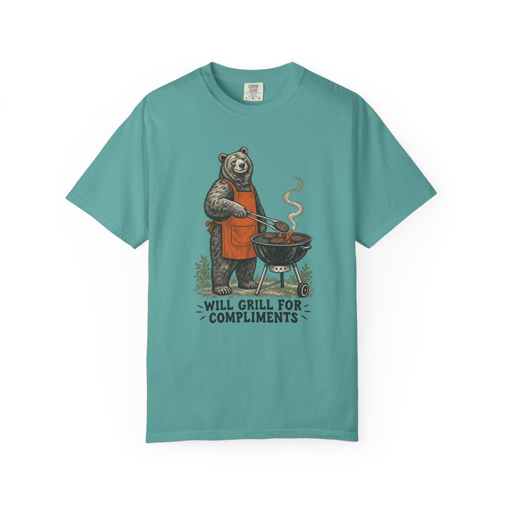 Will Grill for Compliments T-Shirt – Seafoam