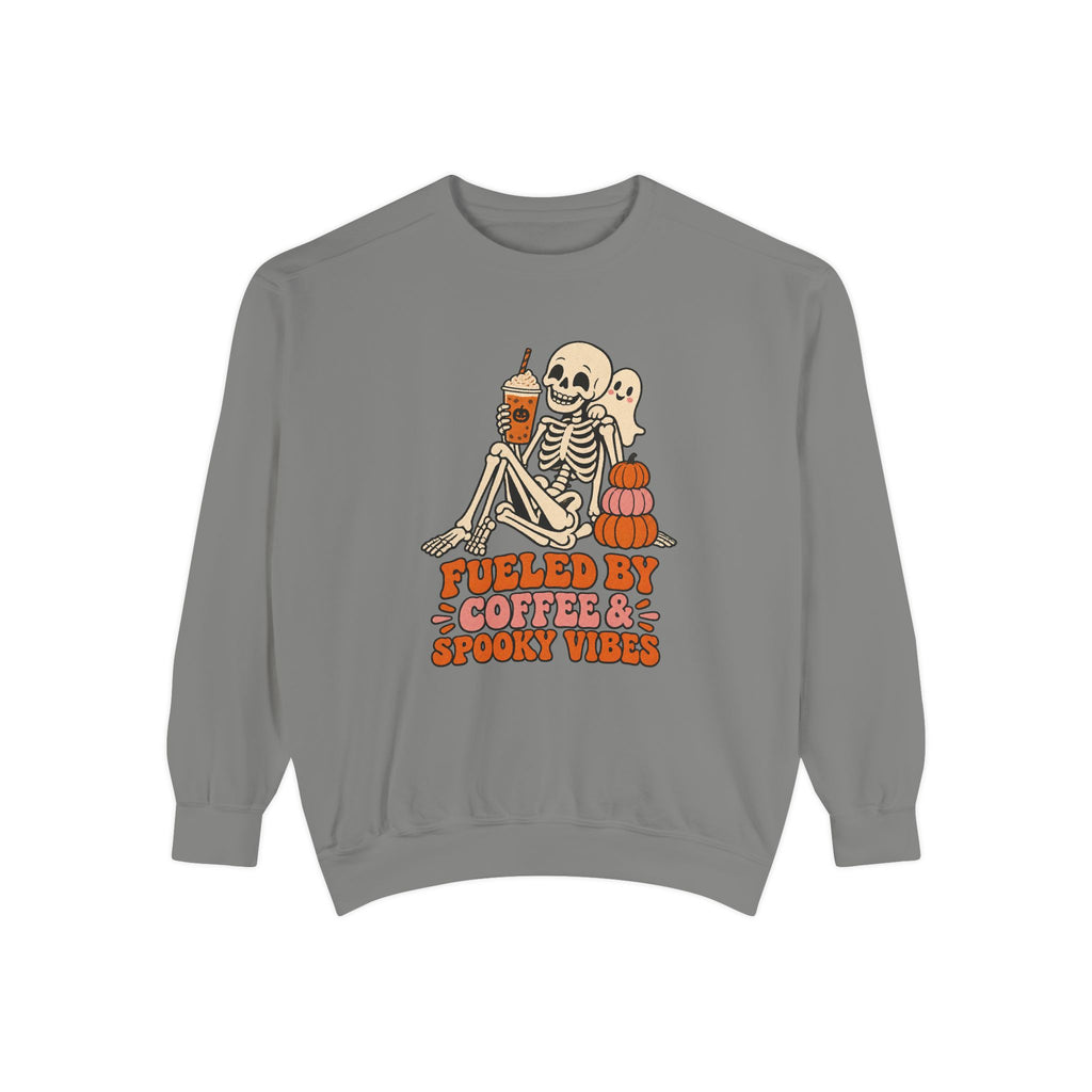 Fueled by Coffee & Spooky Vibes Sweatshirt – Grey