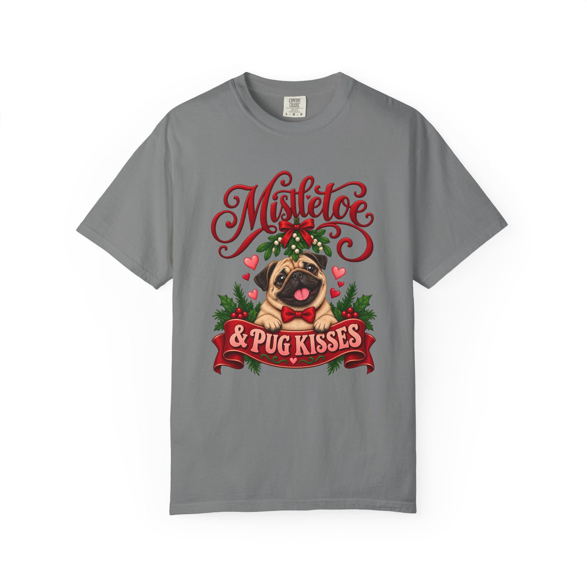 Mistletoe & Pug Kisses T-Shirt – Grey