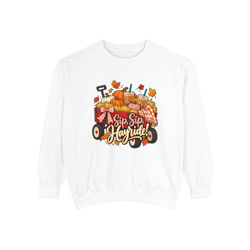 Sip, Sip, Hayride! Sweatshirt – White