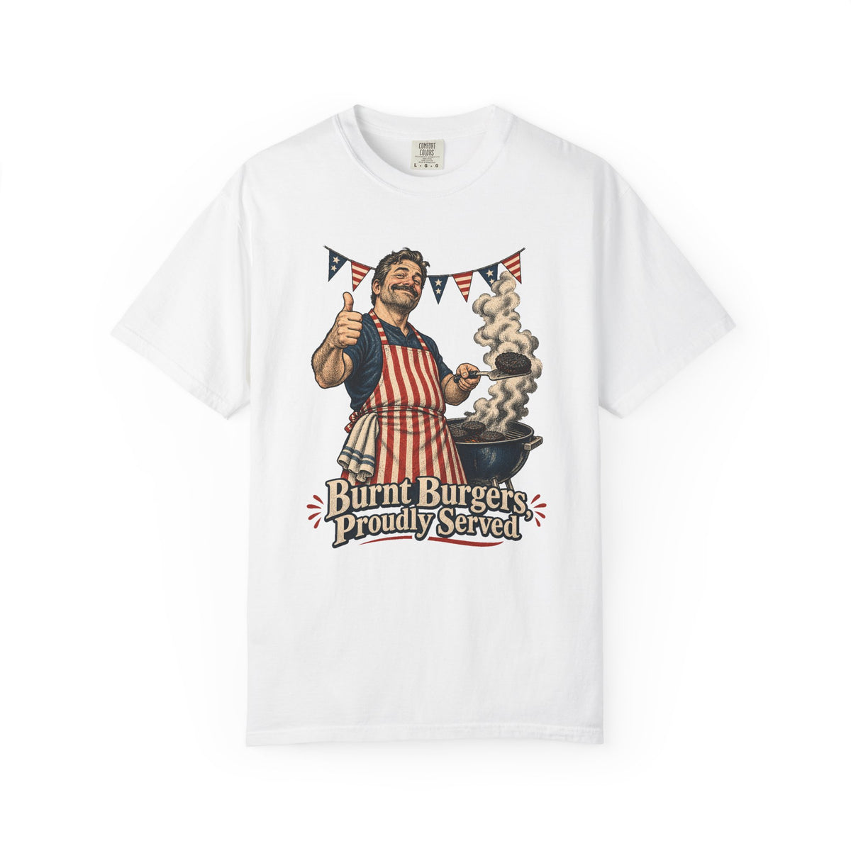 Burnt Burgers, Proudly Served T-Shirt – White