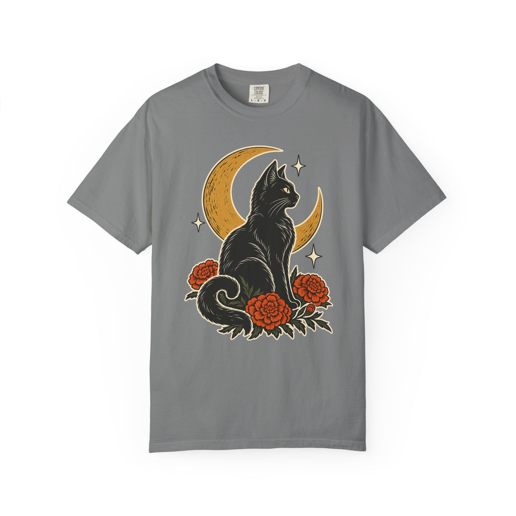 Moonlit Black Cat T-Shirt – Grey