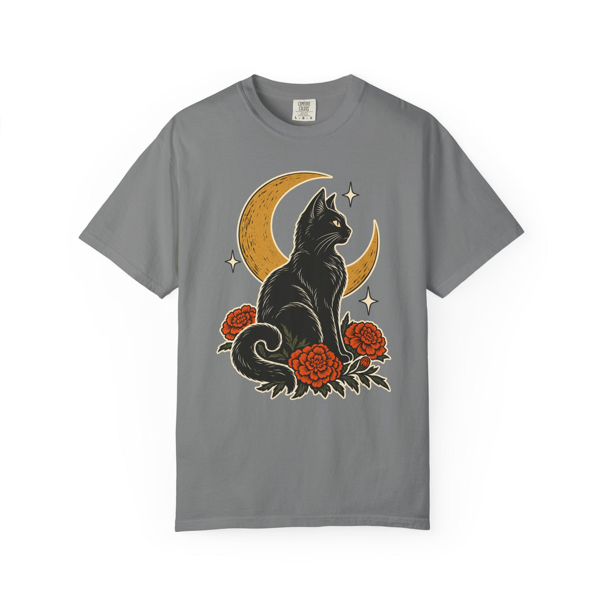Moonlit Black Cat T-Shirt – Grey