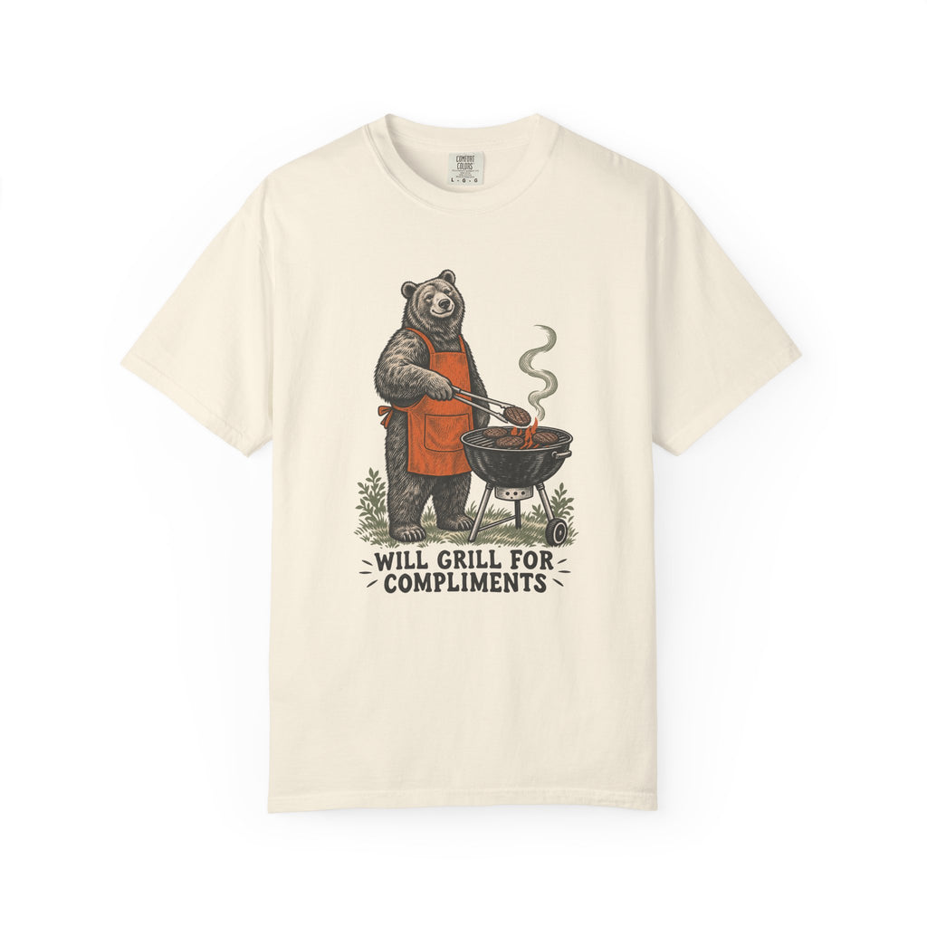 Will Grill for Compliments T-Shirt – Ivory