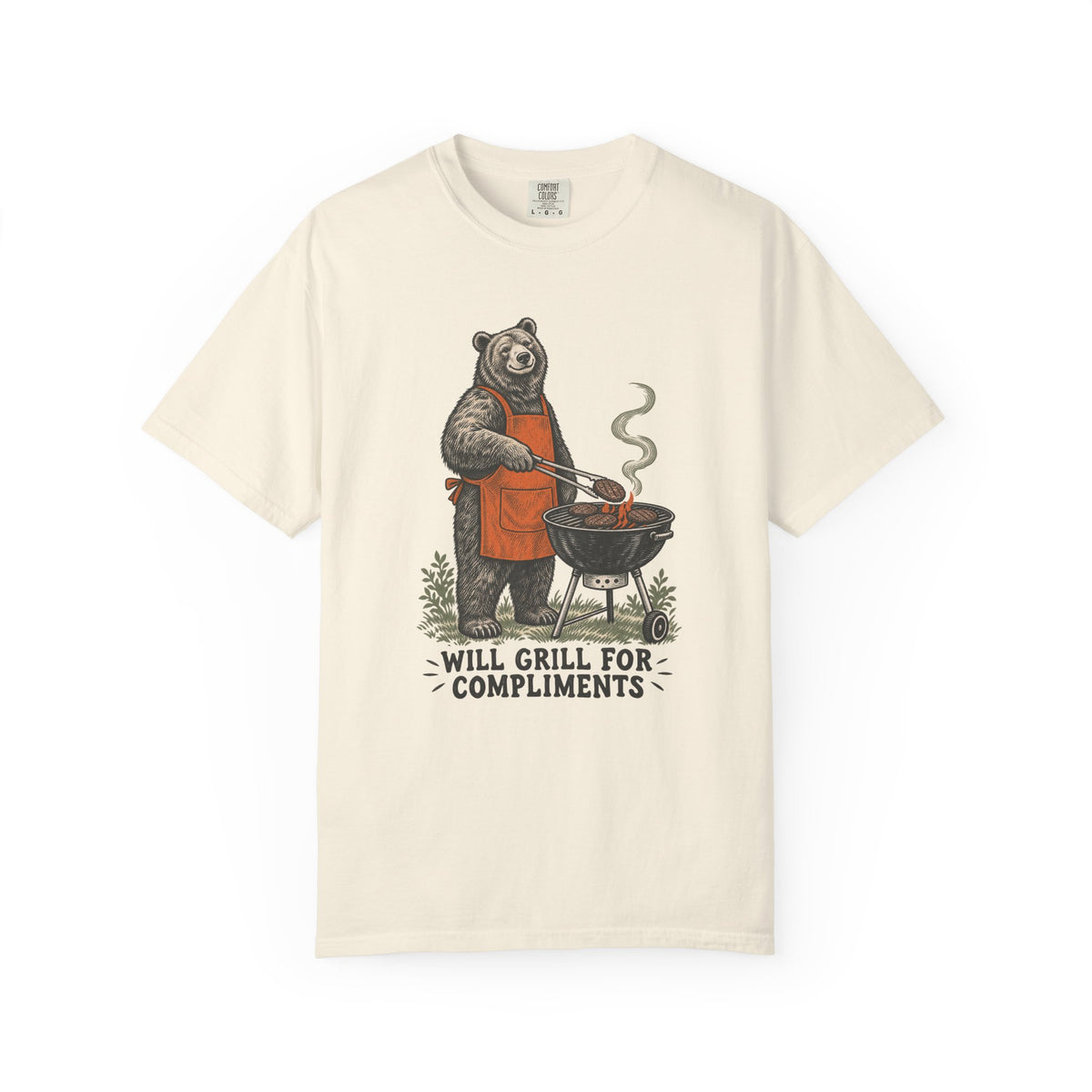 Will Grill for Compliments T-Shirt – Ivory