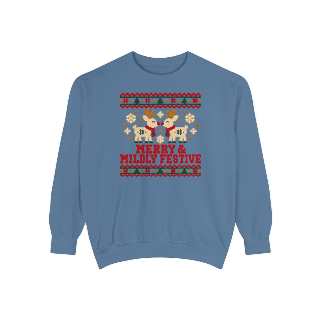 Merry & Mildly Festive Ugly Christmas Sweatshirt – Blue Jean