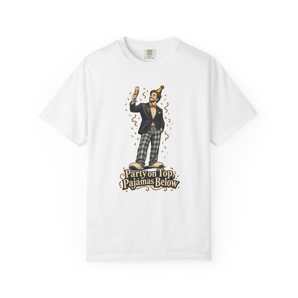 Party on Top, Pajamas Below T-Shirt – White