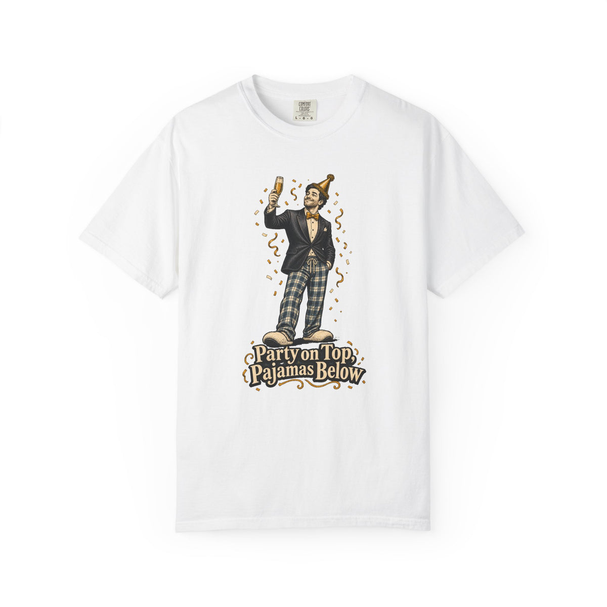 Party on Top, Pajamas Below T-Shirt – White