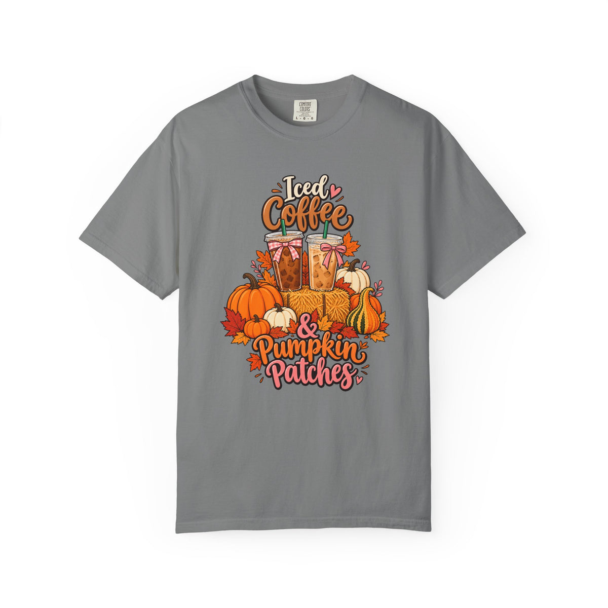 Iced Coffee & Pumpkin Patches T-Shirt – Grey