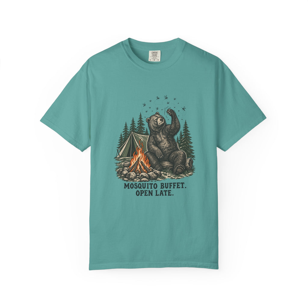 Mosquito Buffet. Open Late. T-Shirt – Seafoam