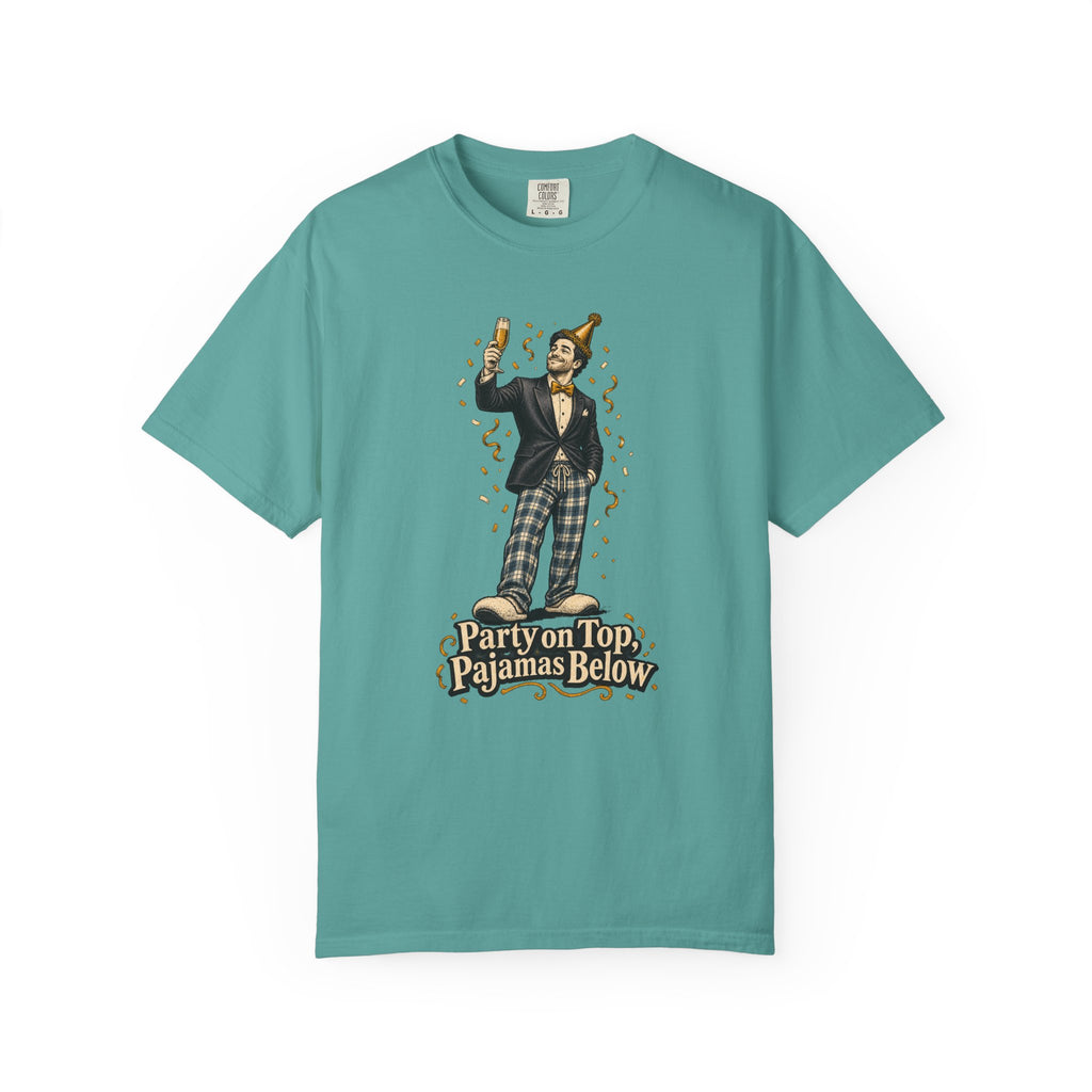 Party on Top, Pajamas Below T-Shirt – Seafoam