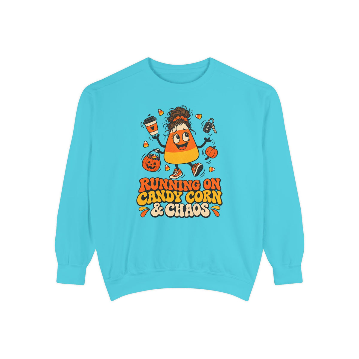 Running on Candy Corn and Chaos Sweatshirt – front view