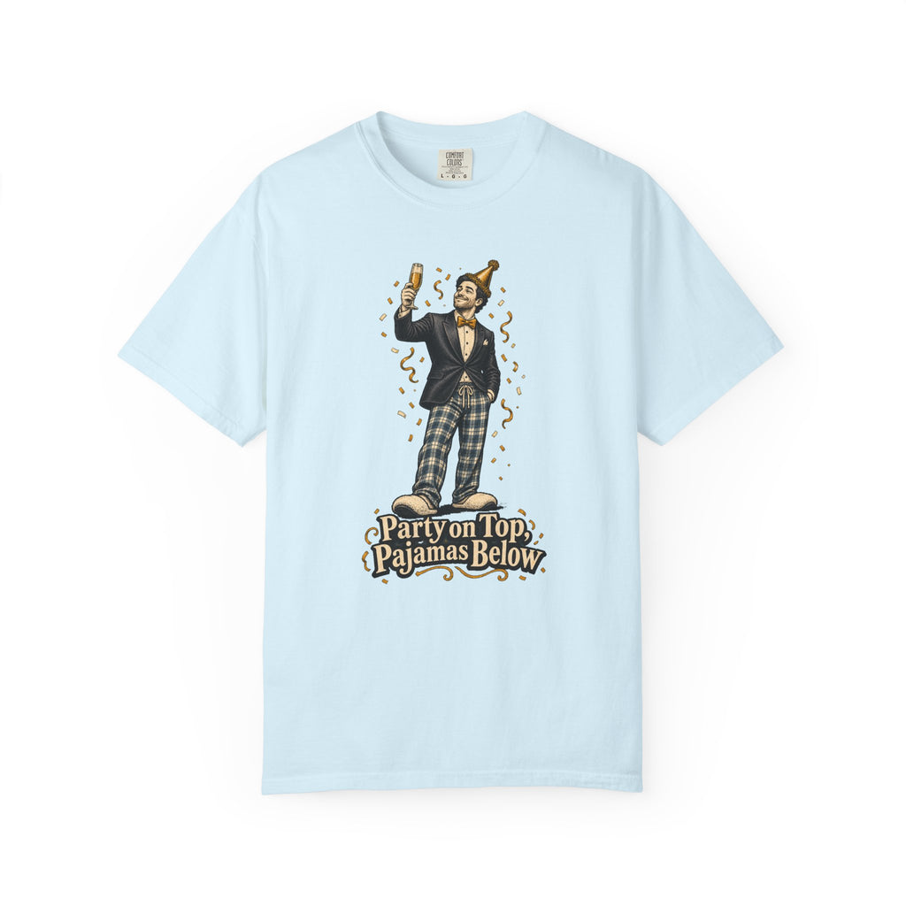 Party on Top, Pajamas Below T-Shirt – Chambray