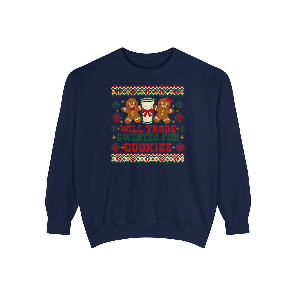 Will Trade Sweater for Cookies Ugly Christmas Sweatshirt – True Navy