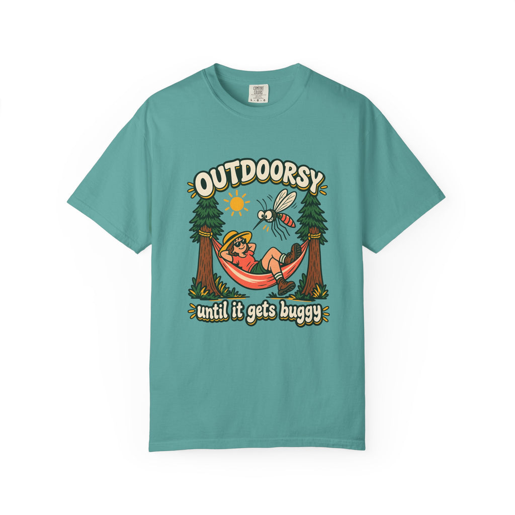 Outdoorsy Until It Gets Buggy T-Shirt – Seafoam