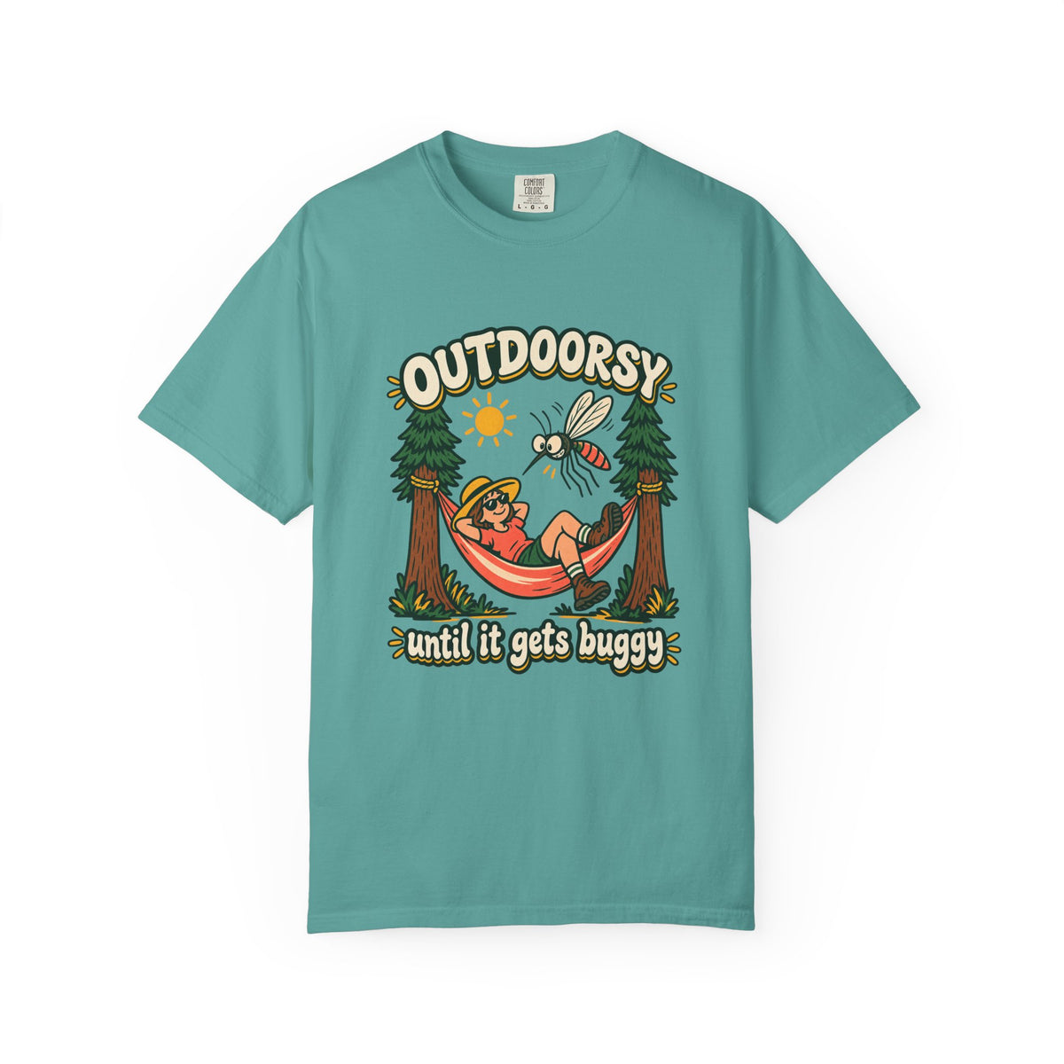 Outdoorsy Until It Gets Buggy T-Shirt – Seafoam