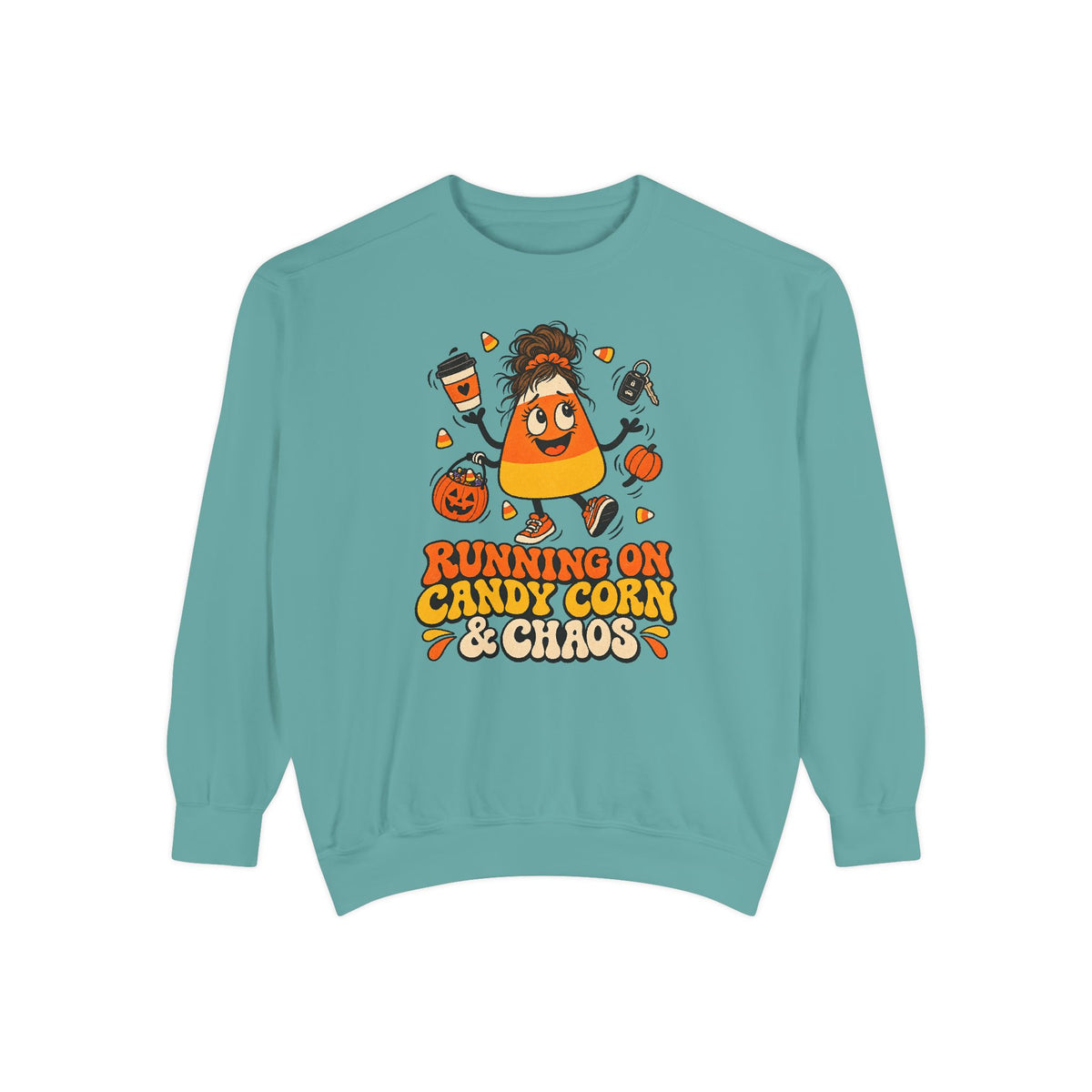 Running on Candy Corn and Chaos Sweatshirt – Seafoam