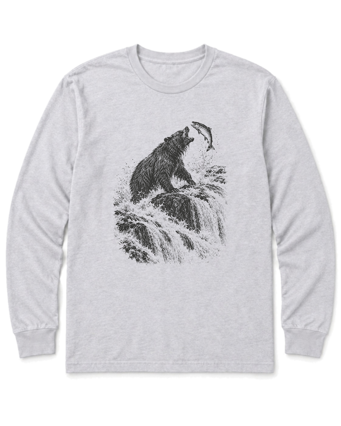 Bear at the Falls Long Sleeve Shirt - Ash