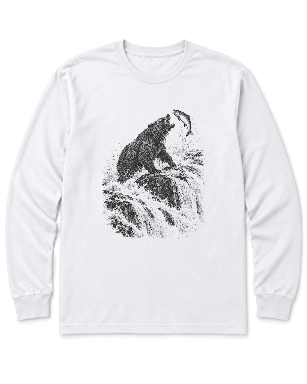 Bear at the Falls Long Sleeve Shirt - White