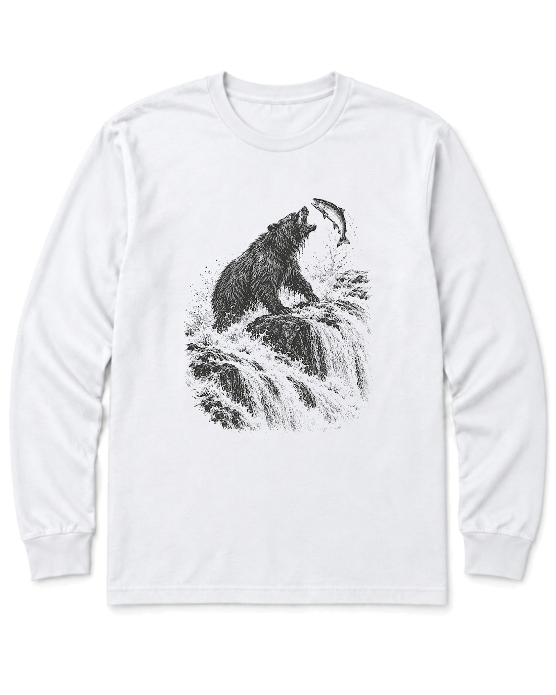 Bear at the Falls Long Sleeve Shirt - White