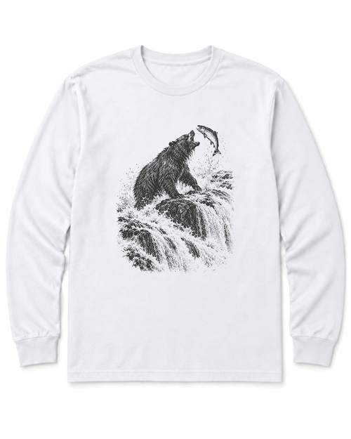 Bear at the Falls Long Sleeve Shirt - White