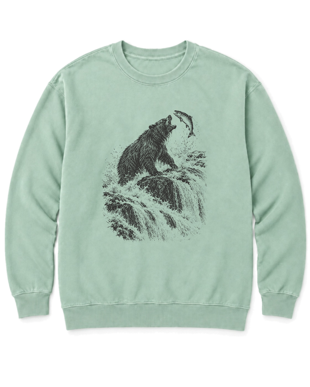 Bear at the Falls Sweatshirt - Chalky Mint