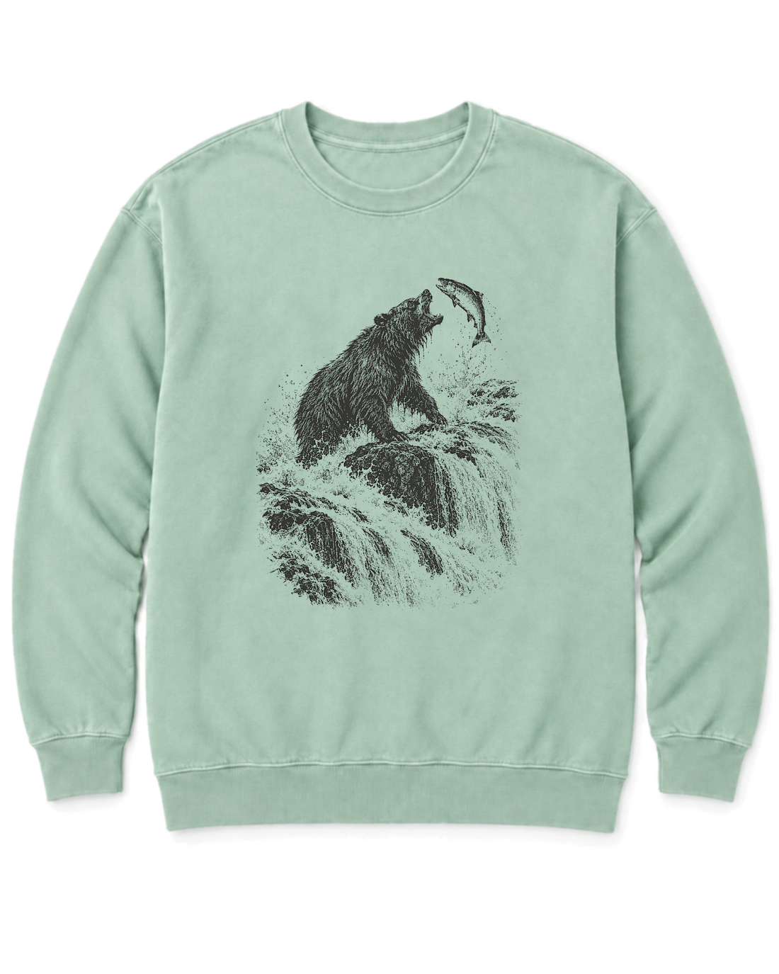 Bear at the Falls Sweatshirt - Chalky Mint