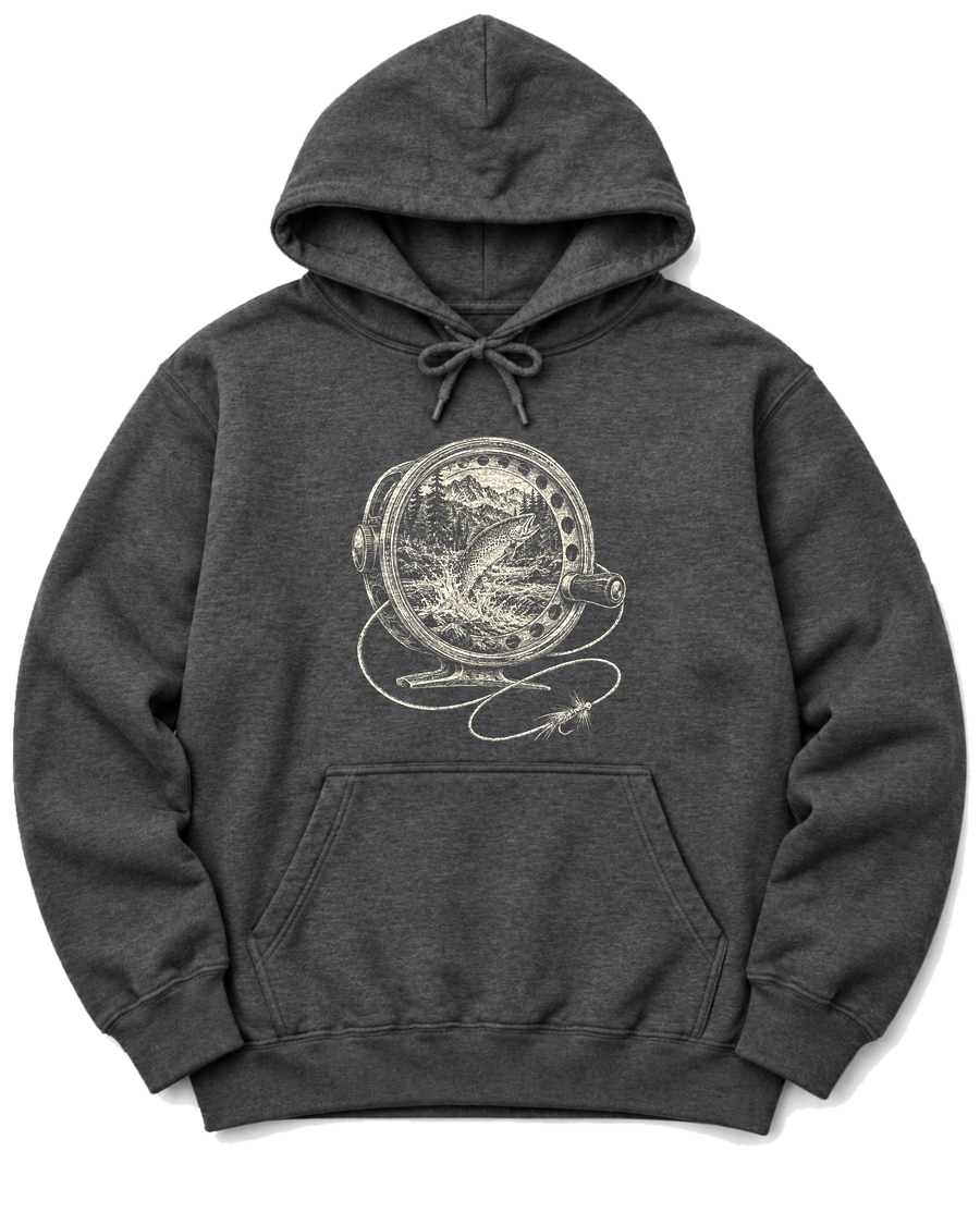 Fly Reel River Hoodie - Dark Heather
