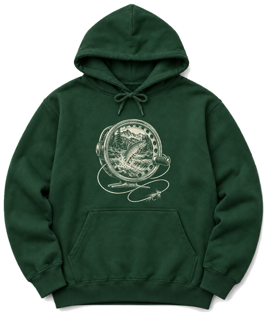 Fly Reel River Hoodie - Forest Green