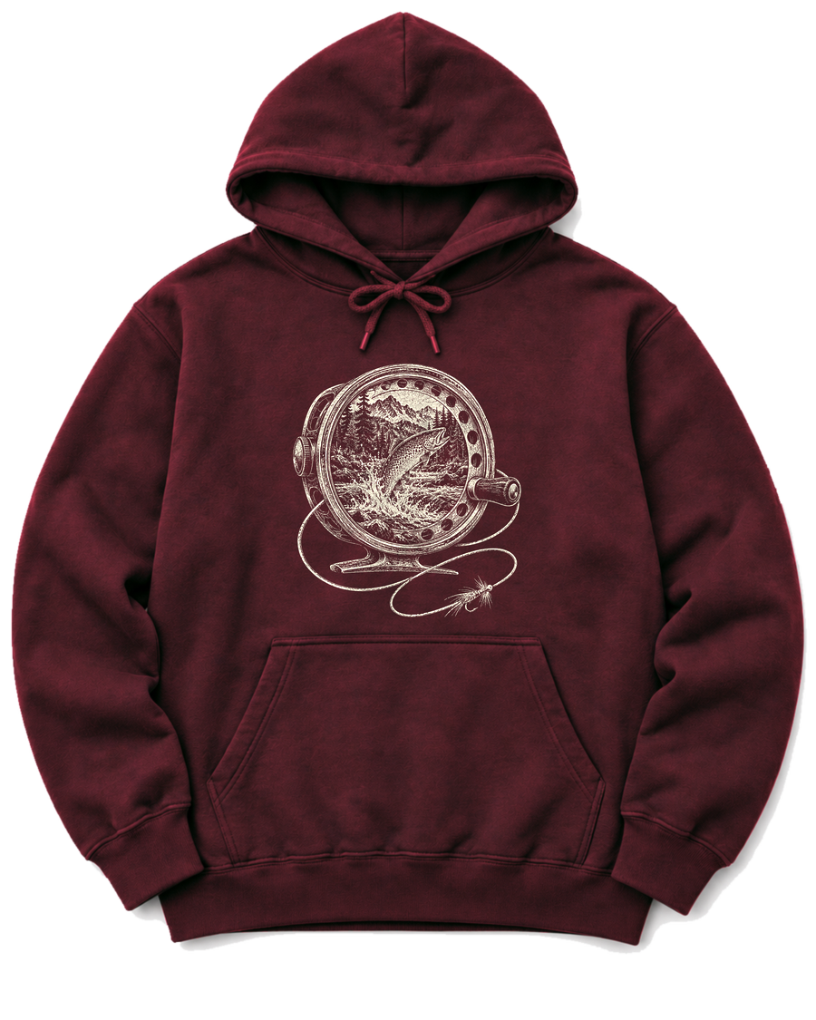 Fly Reel River Hoodie - Maroon