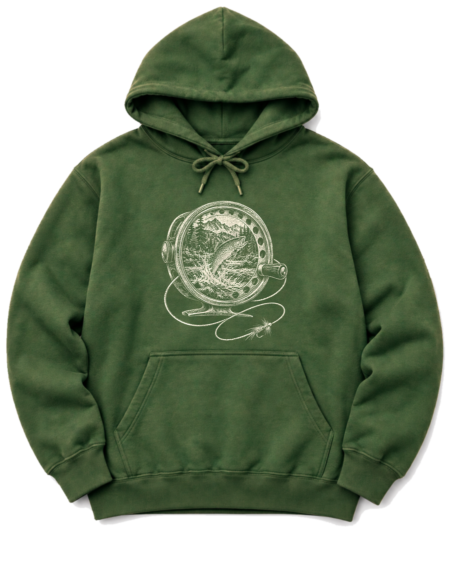 Fly Reel River Hoodie - Military Green