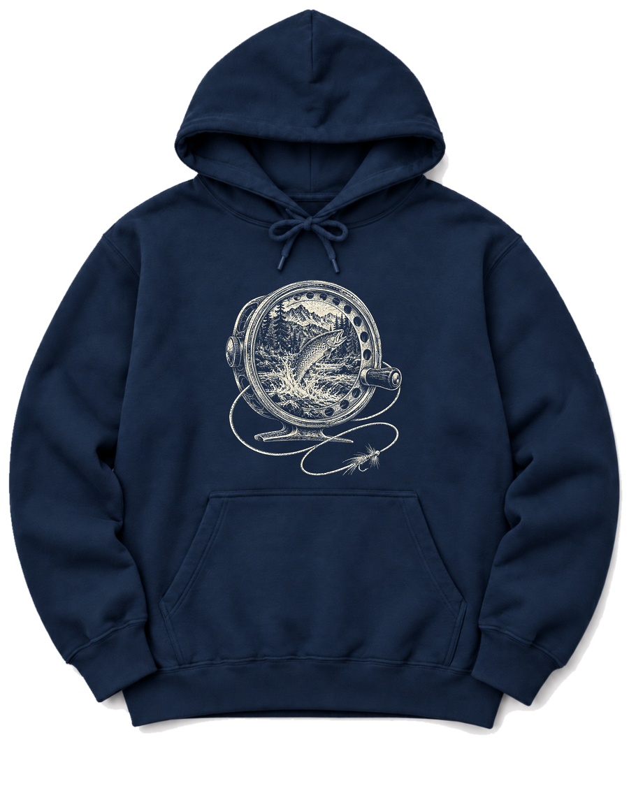 Fly Reel River Hoodie - Navy