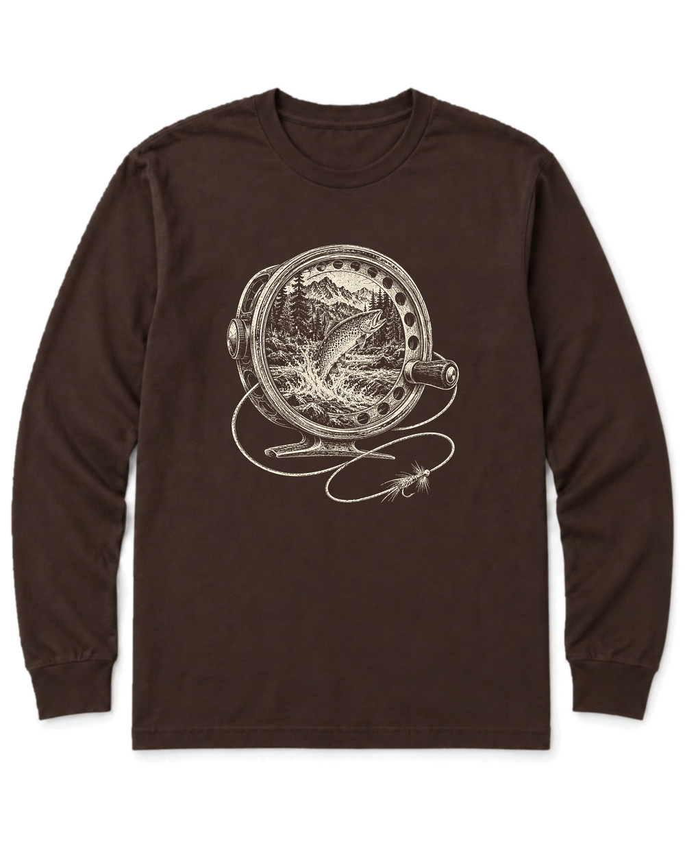 Fly Reel River Long Sleeve Shirt - Dark Chocolate