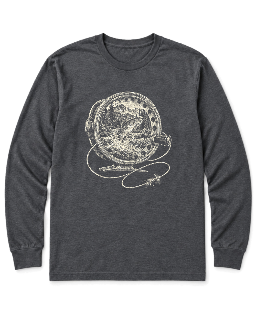 Fly Reel River Long Sleeve Shirt - Dark Heather