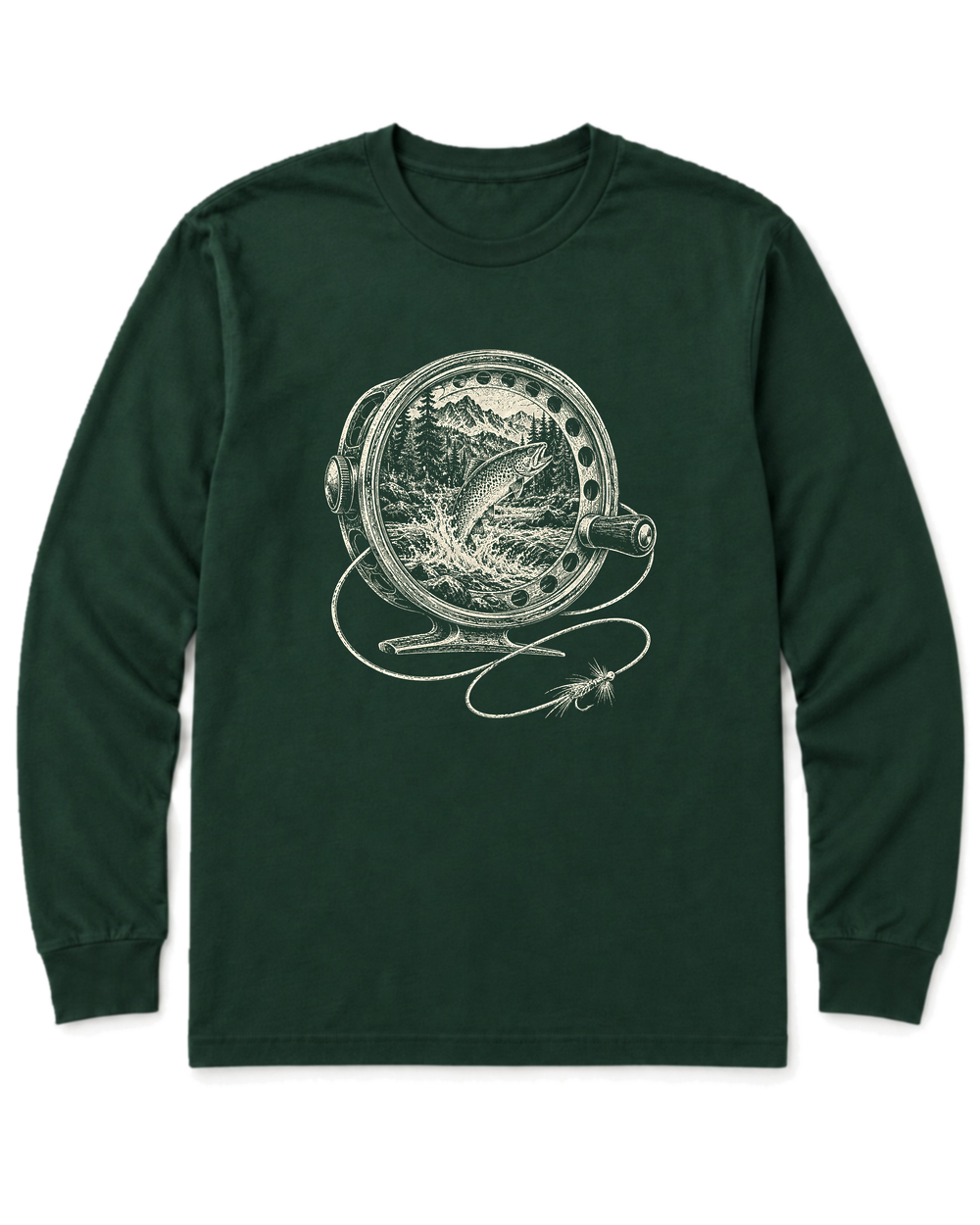 Fly Reel River Long Sleeve Shirt - Forest Green